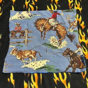Texas RODEO Cowboy Western Barkcloth Era Vintage Fabric Upholstery for PILLOW S